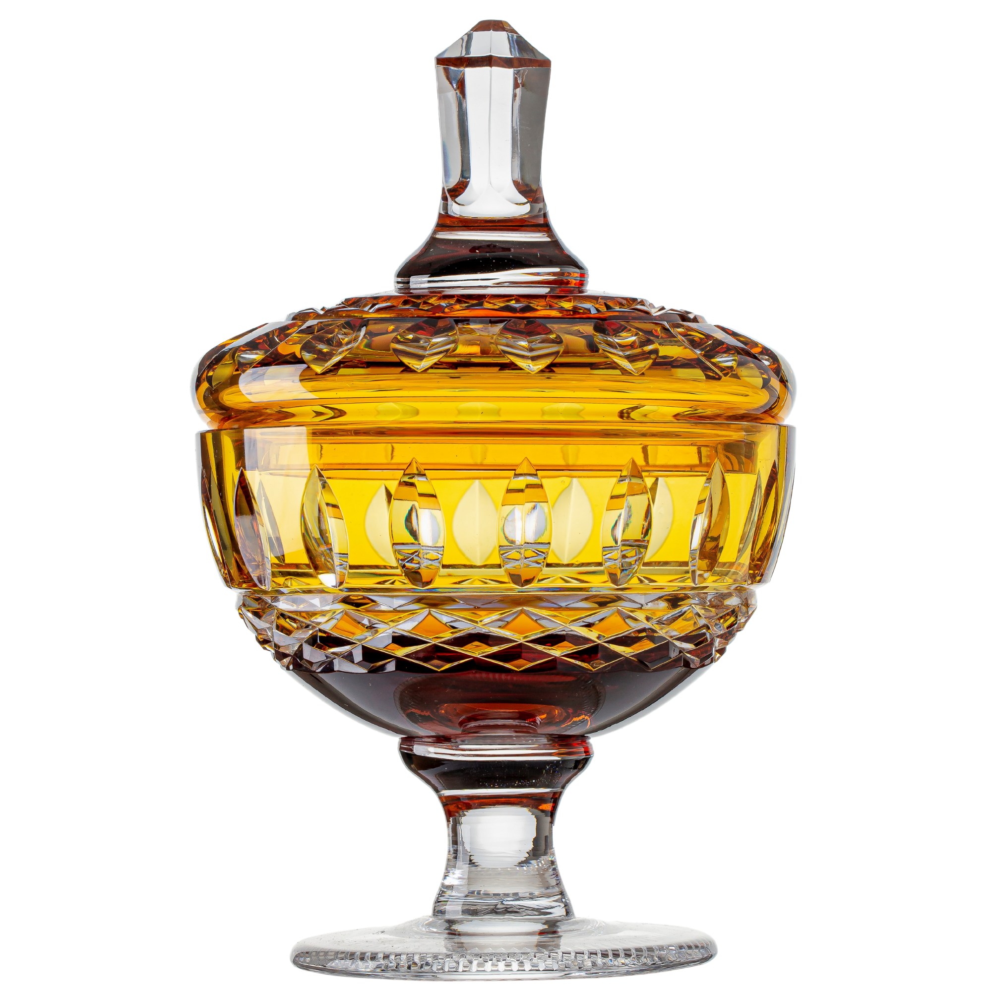 Compoteira de Cristal Lapidado 15 Âmbar Mozart Crystal By Frederico Strauss
