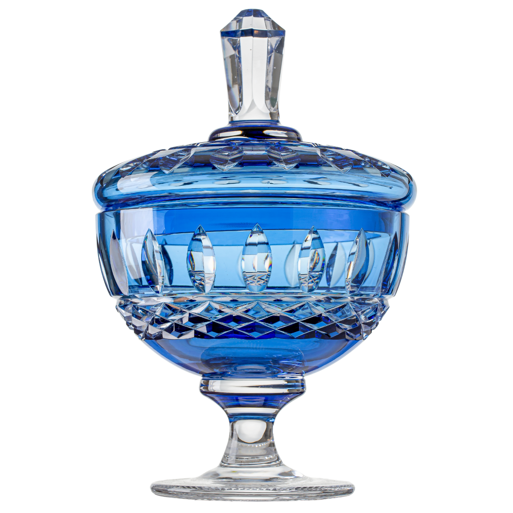 Compoteira de Cristal Lapidado 15 Azul Claro Mozart Crystal By Frederico Strauss