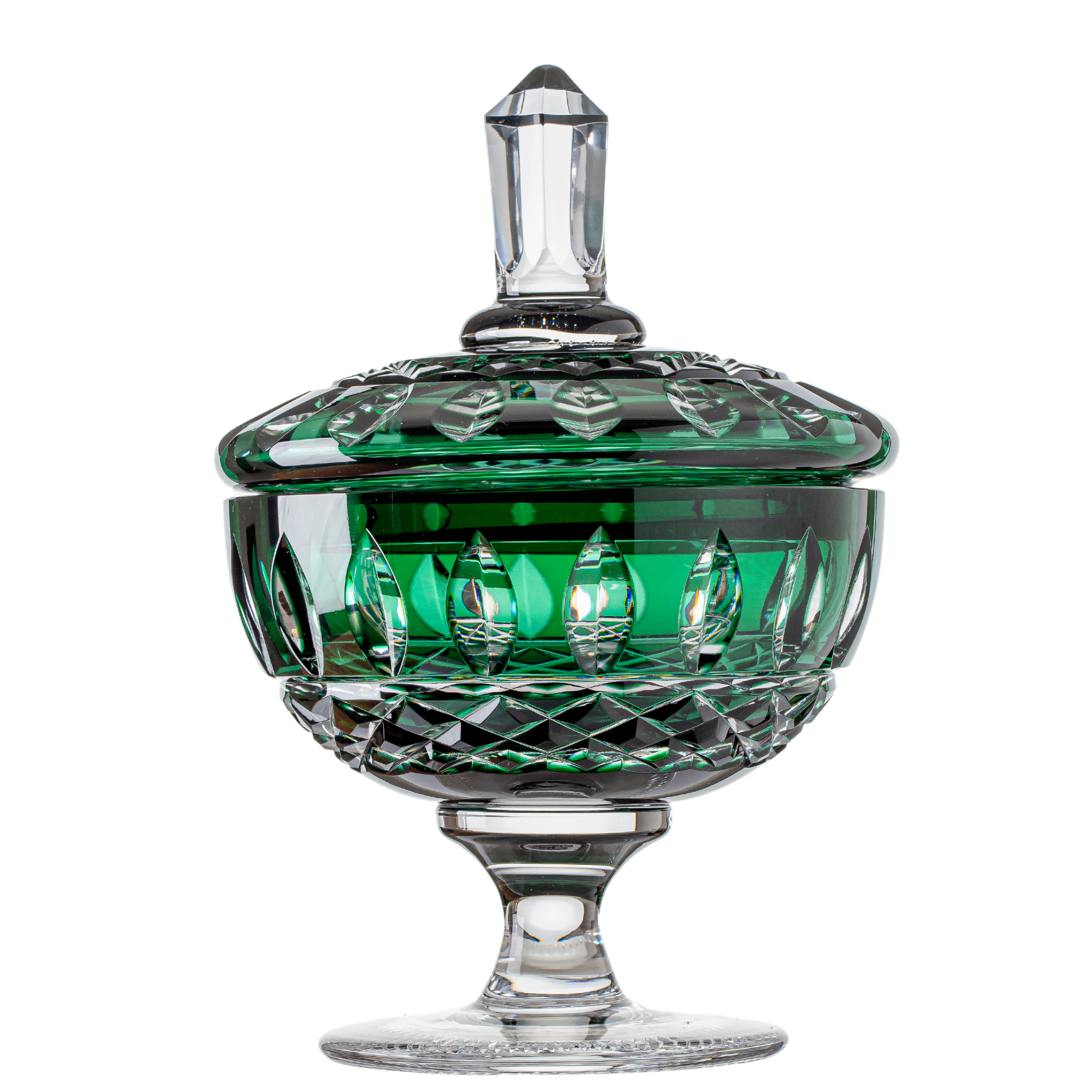 Compoteira de Cristal Lapidado 15 Verde Escuro Mozart Crystal By Frederico Strauss