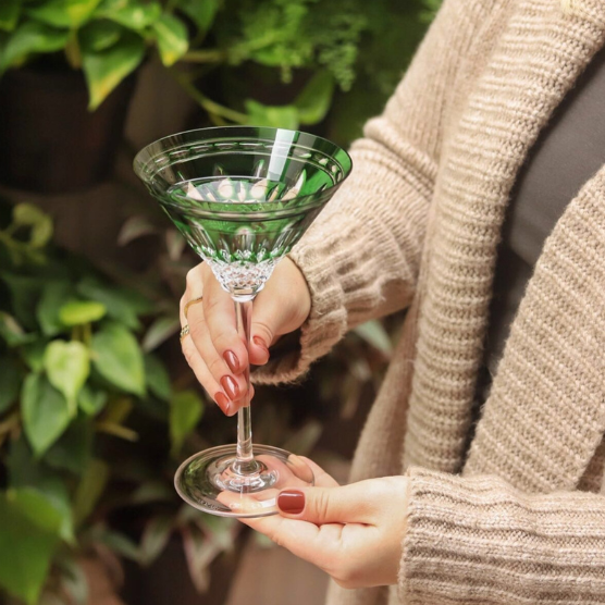 Taça de Cristal para Dry Martini Verde Claro Lapidado 68 Mozart Crystal By Frederico Strauss