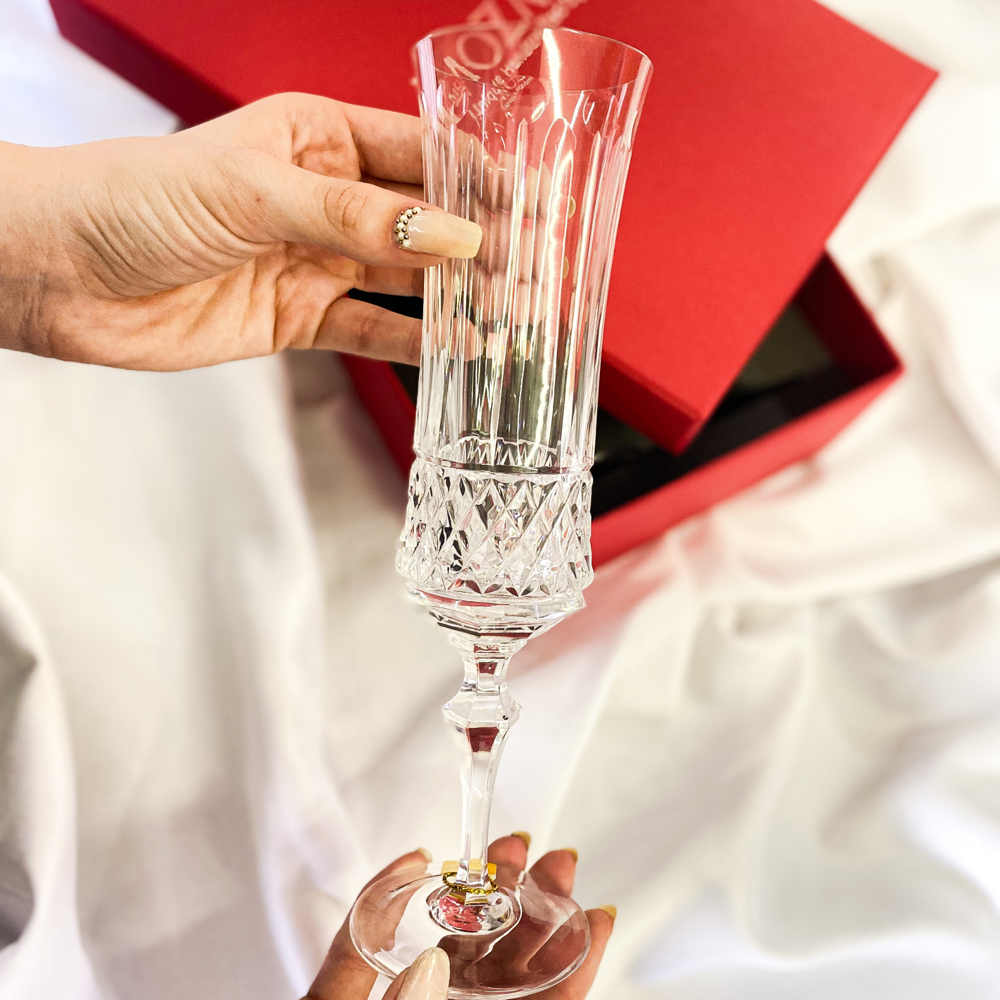 Jogo de 2 Taças de Cristal Flauta para Champagne com Caixa Presente Mozart Crystal By Frederico Strauss