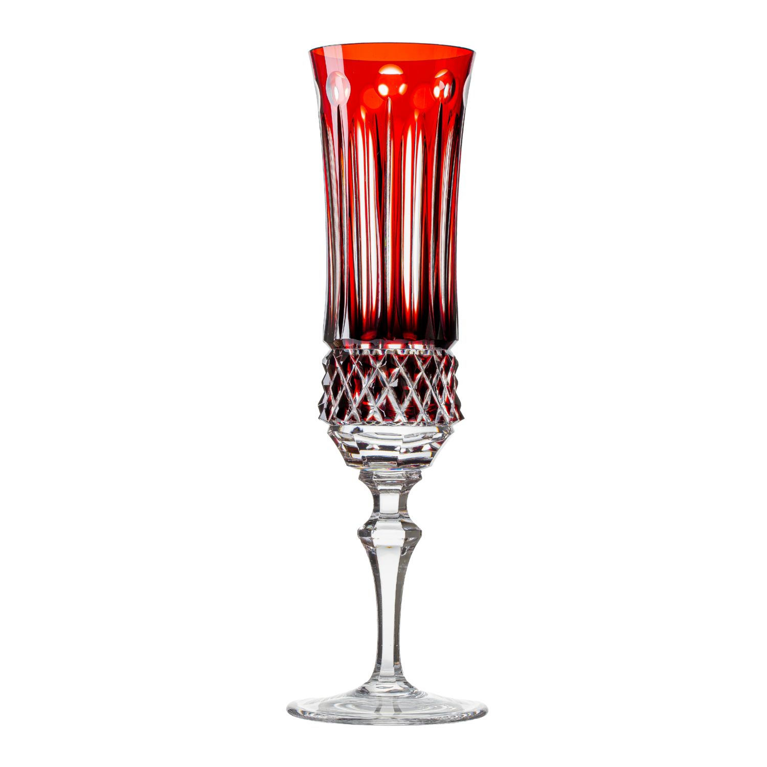 Taça de Cristal Flauta para Champagne Overlay Lapidado 69 Mozart Crystal By Frederico Strauss