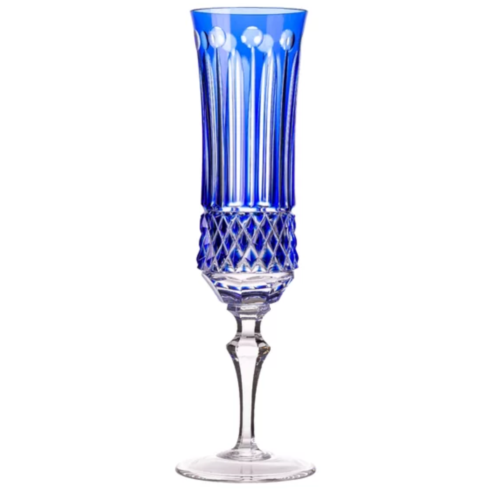 Taça de Cristal Flauta para Champagne Azul Lapidado 69 Mozart Crystal By Frederico Strauss