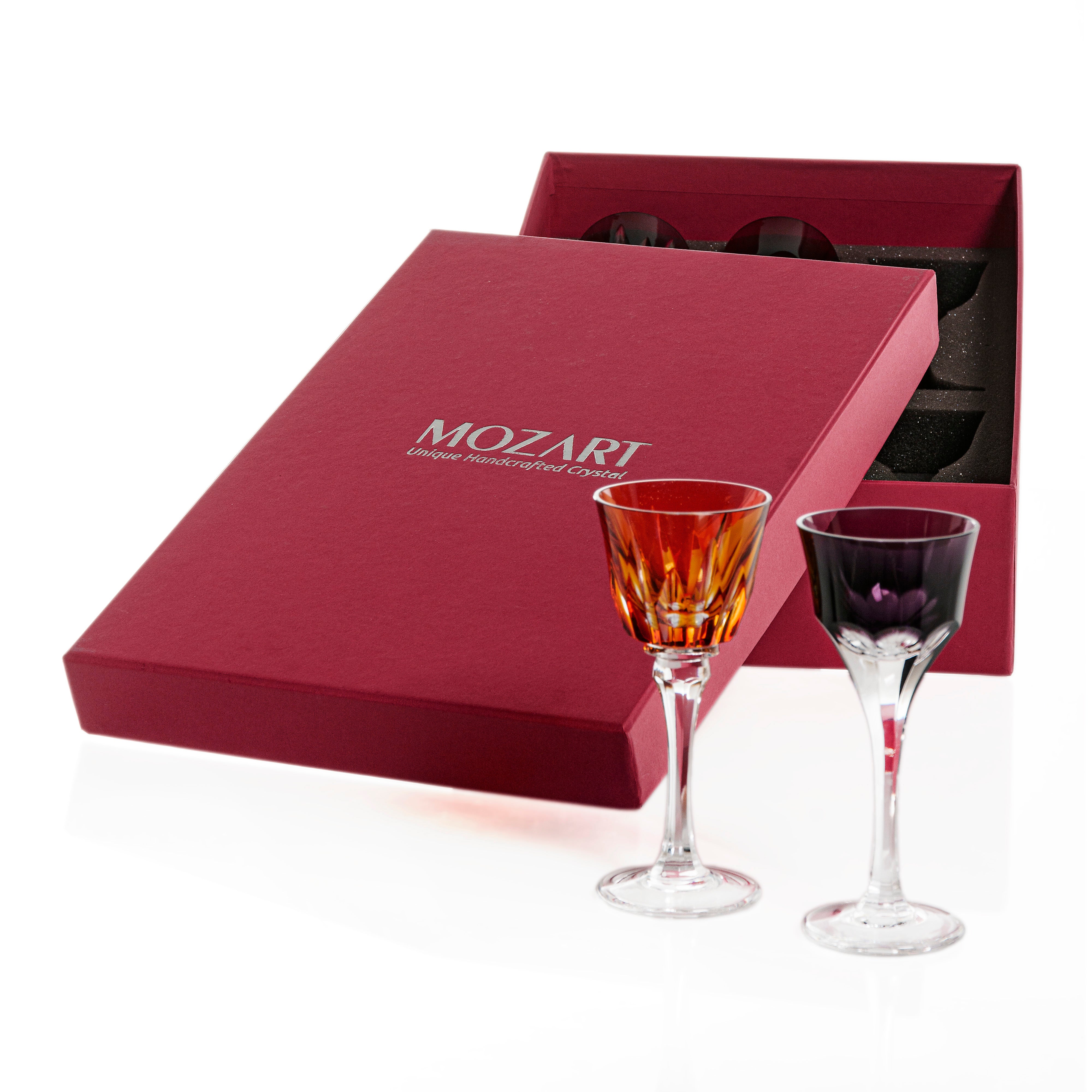 Jogo de 6 Taças de Cristal Sortido Colorido para Licor com Caixa Presente Mozart Crystal By Frederico Strauss