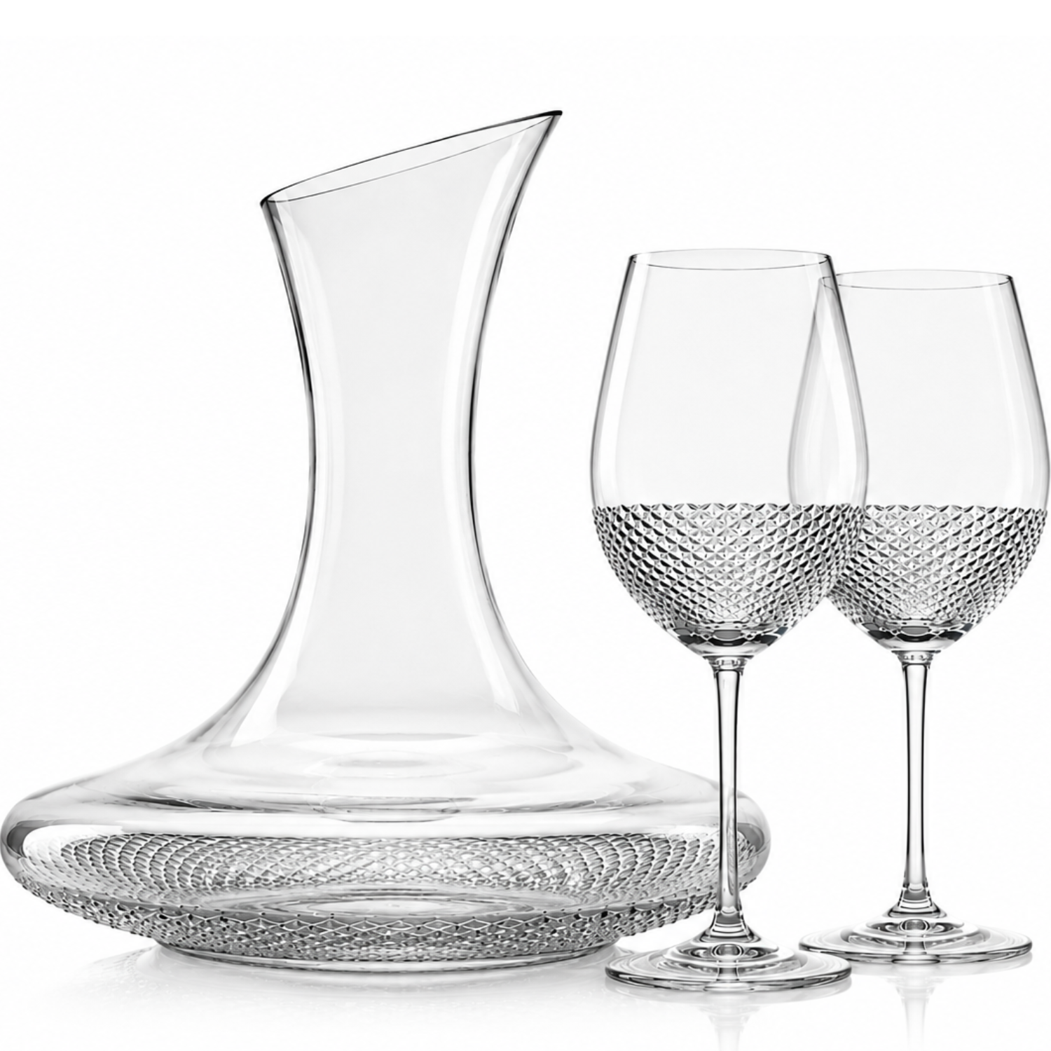 Conjunto Decanter de Cristal Vivaldi Lapidado com Filtro e 2 Taças Bordeaux II Grand Cru Lapidadas Mozart Crystal by Frederico Strauss