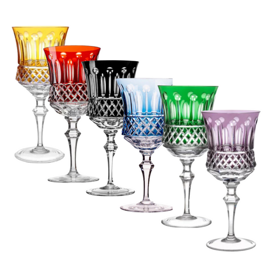Jogo de 6 Taças de Cristal Flauta para Vinho Branco Cores Sortidas Mozart Crystal By Frederico Strauss