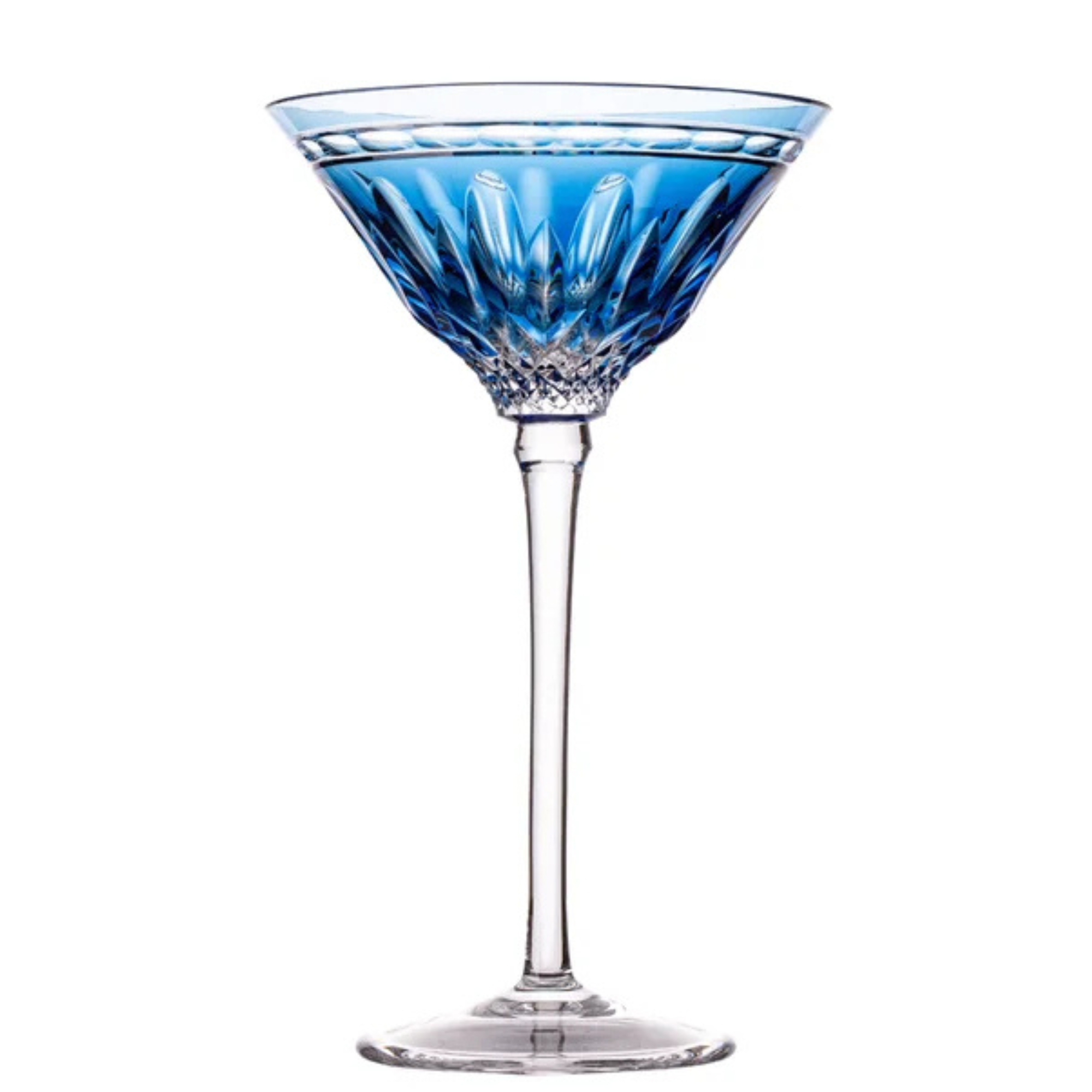 Taça de Cristal para Dry Martini Azul Claro Lapidado 68 Mozart Crystal By Frederico Strauss