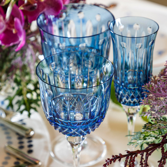 Taça de Cristal Sonata para Água Azul Claro Lapidado 69 Mozart Crystal By Frederico Strauss