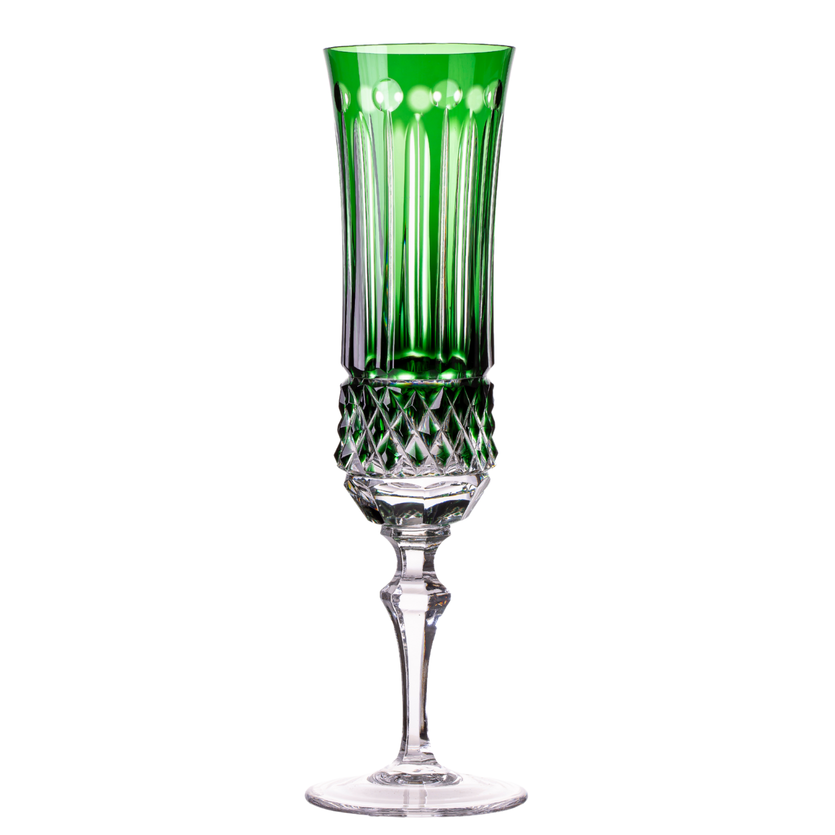 Taça de Cristal Flauta para Champagne Verde Lapidado 69 Mozart Crystal By Frederico Strauss