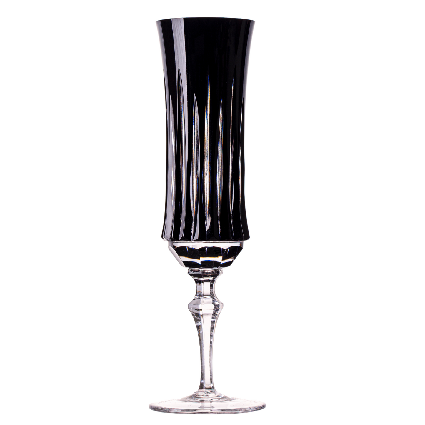 Taça de Cristal Vivaldi Flauta para Champagne Preto Lapidado 66 Mozart Crystal By Frederico Strauss