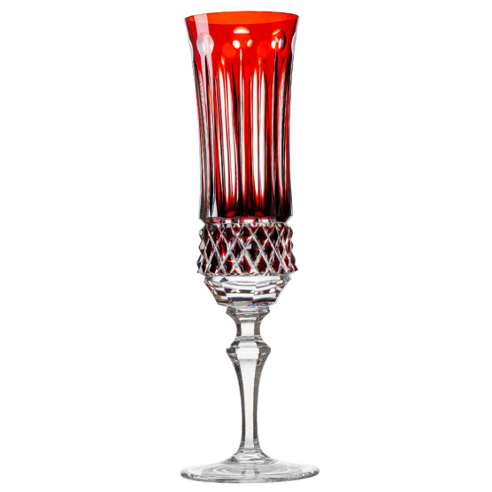 Taça de Cristal Flauta para Champagne Vermelho Lapidado 69 Mozart Crystal By Frederico Strauss