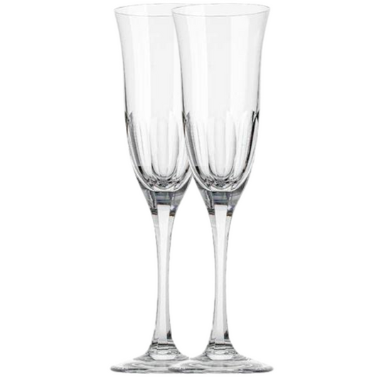 Jogo de 2 Taças de Cristal Sonata para Champagne Lapidado 45 Mozart Crystal By Frederico Strauss