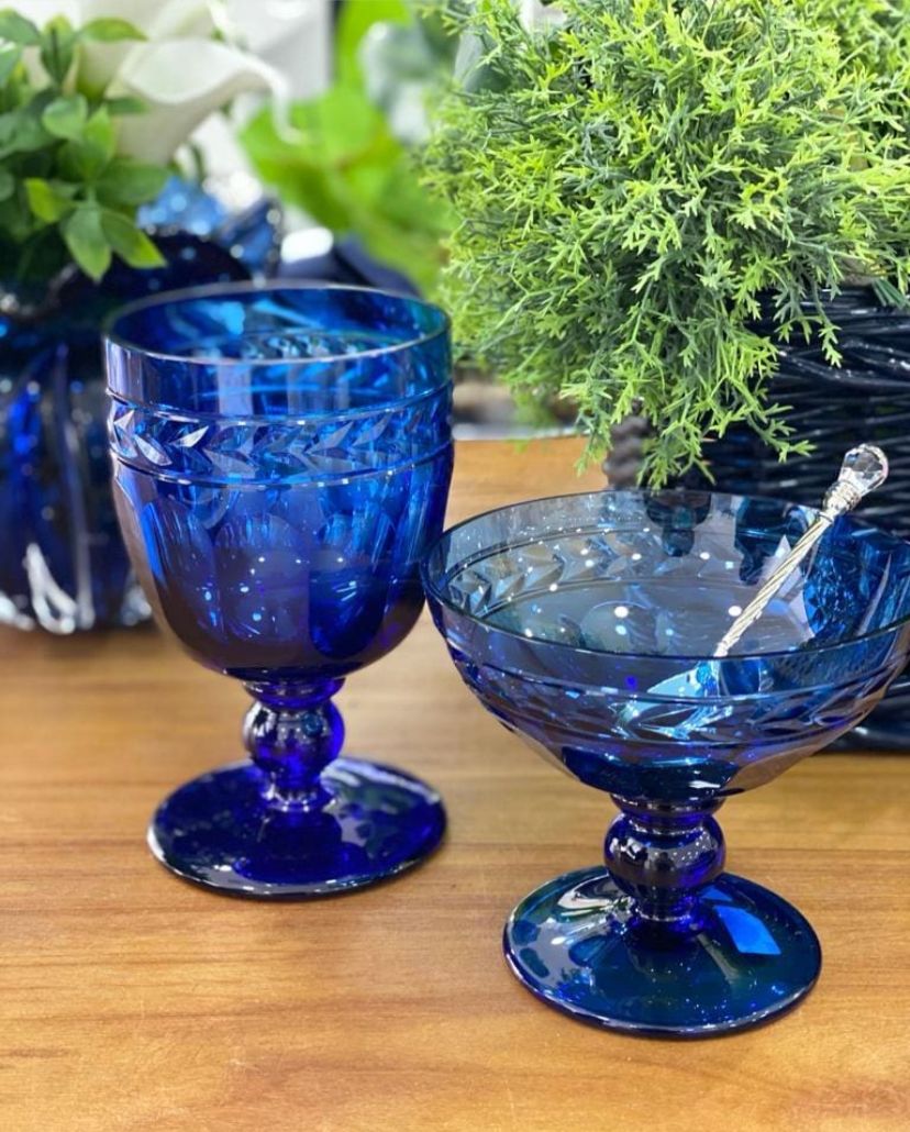 Outlet | Taça de Cristal Ecológico para Sobremesa Azul Escuro Mozart Crystal By Frederico Strauss