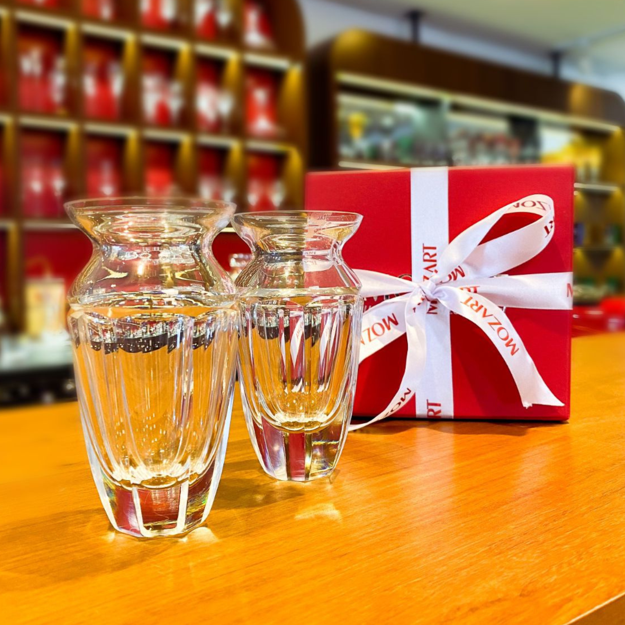 Jogo de 2 Vasos de Cristal para Centro de Mesa com Caixa Presente Mozart Crystal By Frederico Strauss